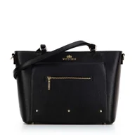 Torebki damskie - Damska shopperka ze skóry z kieszonkami czarno - złota - miniaturka - grafika 1