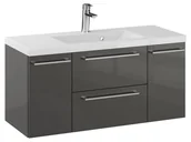 Szafki łazienkowe - Szafka Wisząca Z Umywalką RON 100 cm D - Titan Wysoki Połysk - Uchwyty Chromowane - miniaturka - grafika 1