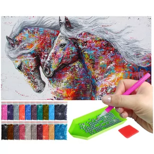 Haft Diamentowy ARTULIO, Obraz DIY 5D, Diamond Painting, Mozaika Diamentowa 40X80cm (Kolorowe konie) + Zestaw Akcesoriów - Zabawki kreatywne Haft Diamentowy ARTULIO, Obraz DIY 5D, Diamond Painting, Mozaika Diamentowa 40X80cm (Kolorowe konie) + Zestaw Akcesoriów - Zabawki kreatywne - miniaturka - grafika 1
