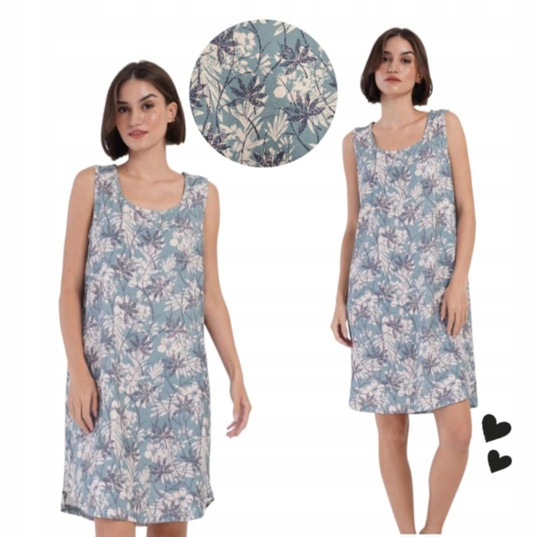 KOSZULA NOCNA VIENETTA 44 46 2XL piżama letnia na ramiączkach liście klonu