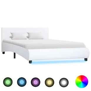 vidaXL Rama łóżka z LED, biała, sztuczna skóra, 120 x 200 cm - Łóżka - miniaturka - grafika 1