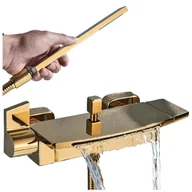 Baterie kuchenne - Bateria Wannowa z Prysznicem Podtynkowa Naścienna Wodospad Słuchawka WATERFALL - BŁYSZCZĄCE ZŁOTO - miniaturka - grafika 1