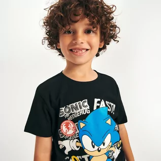 Koszulki dla chłopców - Reserved - Bawełniany t-shirt Sonic - Czarny - grafika 1