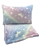 Koce i narzuty dla dzieci - 155 x 200 Komplet kocyk Poduszka jednorożec świecący w ciemności - miniaturka - grafika 1