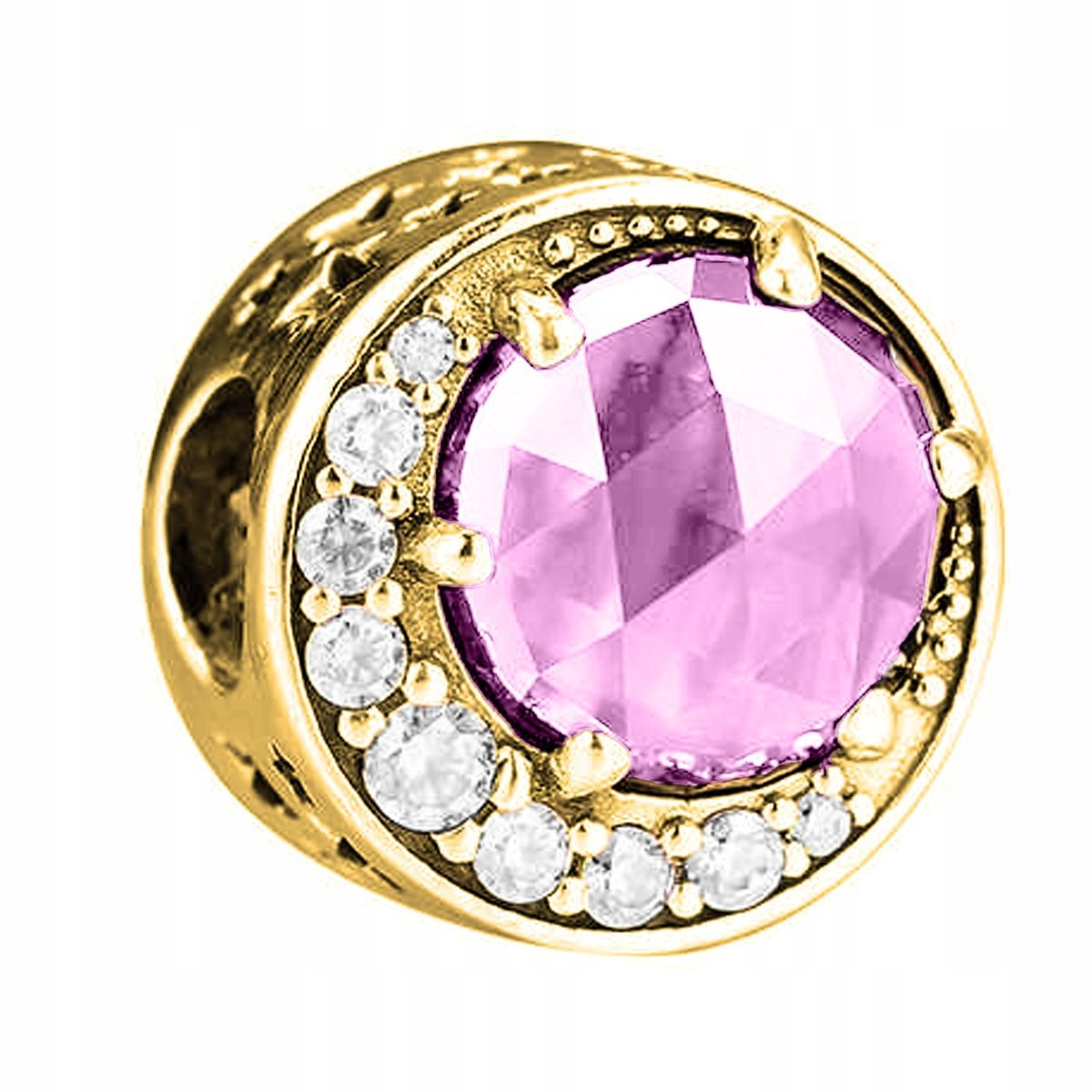 Złoty Charms Księżyc Cyrkonie Różowy Kamień Kryształ Moon SREBRO 925