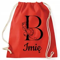 Plecaki worki - Worek Plecak Czerwony Twoje Imię "B" Do Szkoły Personalizowany Wzory - miniaturka - grafika 1