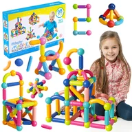 Klocki - DUŻE KLOCKI MAGNETYCZNE KONSTRUKCYJNE EDUKACYJNE STICKS PATYCZKI XXL 98 ele - miniaturka - grafika 1