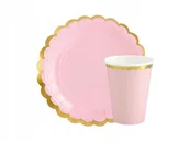 Dekoracje i nakrycia stołu na imprezę - Zestaw kubeczki i talerzyki różowe z obwolutą - miniaturka - grafika 1