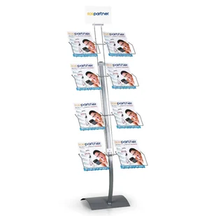 B2B Partner Stojak na ulotki 8xA4, druciana kieszeń, szarosrebrny ELEGANT VARIO - Systemy ekspozycyjne i znaki informacyjne - miniaturka - grafika 1