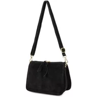 Torebki damskie - Czarna skórzana listonoszka damska włoska zamszowa kuferek Beltimore B64 czarny - miniaturka - grafika 1