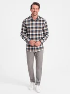 Spodnie męskie - Męskie spodnie chino o dopasowanym kroju - ciemnobeżowe V5 OM-PACP-0151 - Ombre Clothing - miniaturka - grafika 1