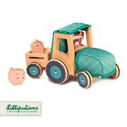 Samochody i pojazdy dla dzieci - Lilliputiens Lilliputiens - Lilliputiens Drewniany Traktor z Przyczepą i 2 Świnkami Krówka Rosalie 2 Lata+ - miniaturka - grafika 1