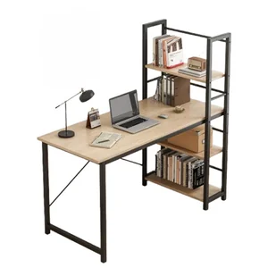 BIURKO MŁODZIEŻOWE Z REGAŁEM KOMPUTEROWE PÓŁKI METAL PRAKTYCZNE JASNY BRĄZ - Biurka - miniaturka - grafika 1