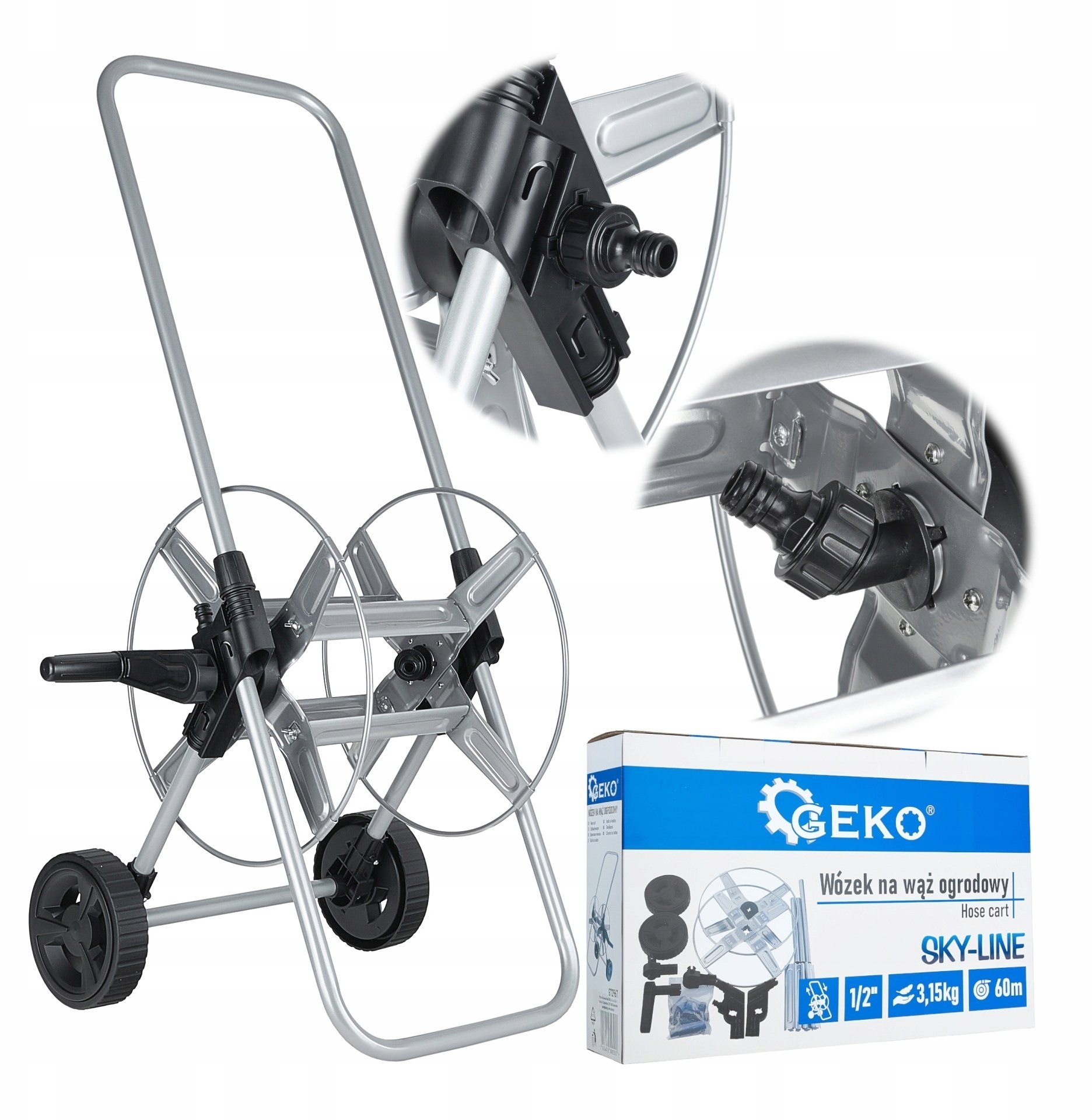 Geko Wózek metalowy na wąż ogrodowy 1/2