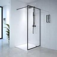 Ścianki i drzwi prysznicowe - Ścianka prysznicowa do kabiny walk-in - 100 x 200 cm - Czarny mat - Szkło hartowane - AMBERI - miniaturka - grafika 1