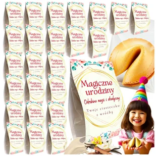 Ciasteczka z Wróżbą "Magiczne Urodziny" - Podziękowanie dla Gości- Komplementy - 25 szt - Przekąski dla dzieci Ciasteczka z Wróżbą "Magiczne Urodziny" - Podziękowanie dla Gości- Komplementy - 25 szt - Przekąski dla dzieci - miniaturka - grafika 1