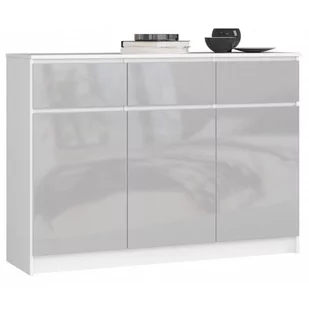KOMODA K 140 cm 3 DRZWI 3 SZUFLADY BIAŁA / METALIK POŁYSK - Komody - miniaturka - grafika 1