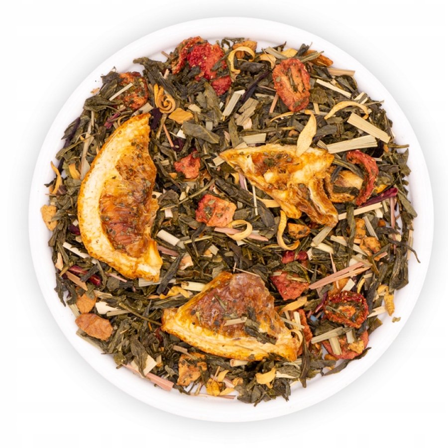 Herbata Zielona Liściasta Sencha Truskawka Pomarańcza Gruo Teaverso 1000G
