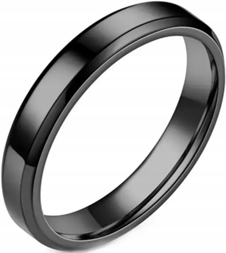 Czarna Obrączka Fazowana Elegancka Pierścień Sygnet Stal Szlachetna