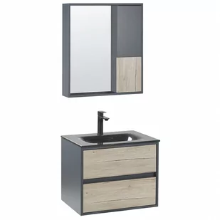 Zestaw Mebli Łazienkowych Z Umywalką 60 Cm Jasne Drewno Z Szarym Teruel - Akcesoria łazienkowe - miniaturka - grafika 1