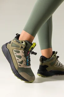 Zielone buty sportowe trekkingowe damskie wodoodporne na bieżnikowanej podeszwie z regulowaną elastyczną sznurówką beżowe wstawki Casu 7493-5D - Buty trekkingowe damskie - miniaturka - grafika 1