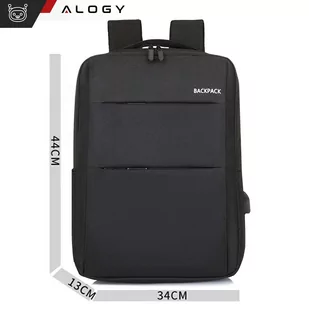 Plecak torba na laptopa 15,6" duży wodoodporny z portem USB Unisex 44x34x13cm Alogy Backpack Czarny - Torby fotograficzne i futerały - miniaturka - grafika 2