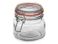 Pojemniki kuchenne - SŁOIK SZKLANY KWADRATOWY Z KLIPSEM KLAMRĄ ART SYPKIE PRZYPRAWY DŻEM 0,5 L - miniaturka - grafika 1