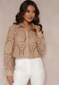 Koszule damskie - Beżowa Koszula Koronkowa Cleree - miniaturka - grafika 1