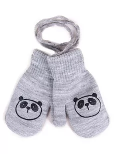 Rękawiczki Chłopięce Jednopalczaste Ze Sznurkiem Szare Z Pandą 10 Cm - Rękawiczki dla dzieci - miniaturka - grafika 1
