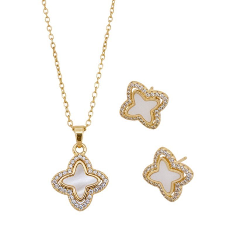 Zestaw biżuterii damskiej: naszyjnik i kolczyki koniczyna