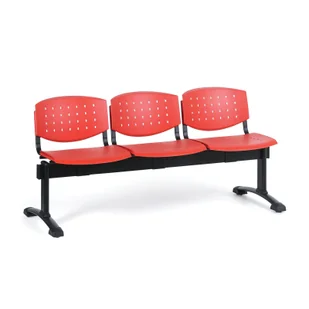 Ławka do poczekalni plastikowa TONY, 3 siedziska, czerwony - Inne meble biurowe - miniaturka - grafika 1