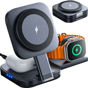 Alogy Ładowarka indukcyjna Qi Mag Safe 15W do iPhone Apple Watch AirPods bezprzewodowa 3w1 Stacja dokująca czarna - Ładowarki do telefonów - miniaturka - grafika 1