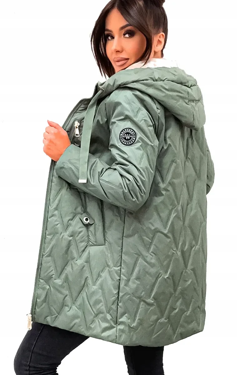 Jesienna/Wiosenna Pikowana DAMSKA Kurtka_kolory - S parka do połowy uda poliester