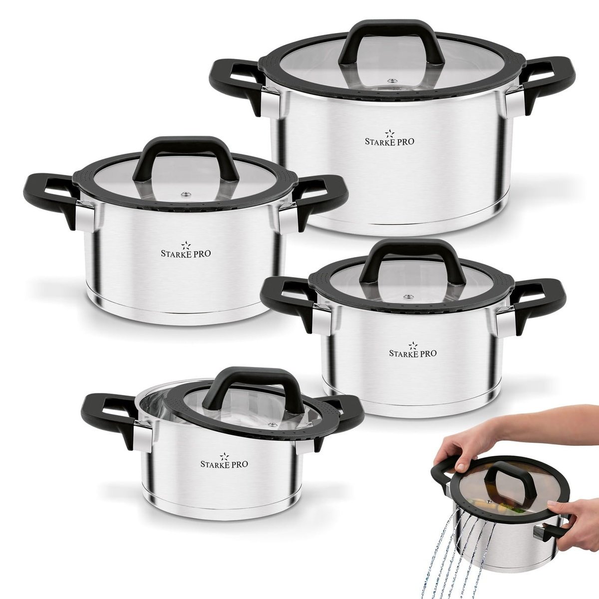 Komplet garnków stalowych nierdzewnych z pokrywkami 8 elementów