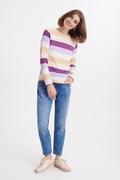 Swetry damskie - Sweter w fioletowo-beżowe pasy - Greenpoint - miniaturka - grafika 1
