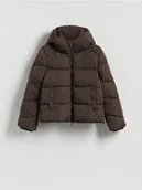 Kurtki damskie - Reserved - Pikowana kurtka z kapturem - ciemnobrązowy - miniaturka - grafika 1