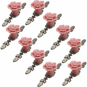 Zawiasy, okucia i inne akcesoria - Komplet 10 uchwytów meblowych ceramicznych, średnica 41 mm, wzór różany z brązową płytką, kolor różowy, długość 118 mm - miniaturka - grafika 1