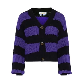 Swetry damskie - Libbi Damski kardigan w paski z długim rękawem z dekoltem w serek akryl czarny liliowy rozmiar XL/XXL, czarny lilia, XL - grafika 1