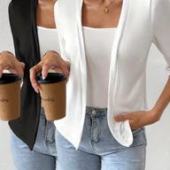 Kurtki damskie - TEMU 2 szt. Damski Kardigan Casual Jednokolorowy Prosty Żakiet - miniaturka - grafika 1