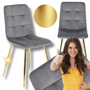 Krzesło Welurowe Jadalnia Glamour Złote Nogi Salon Do Toaletki Szare York - Krzesła - miniaturka - grafika 1