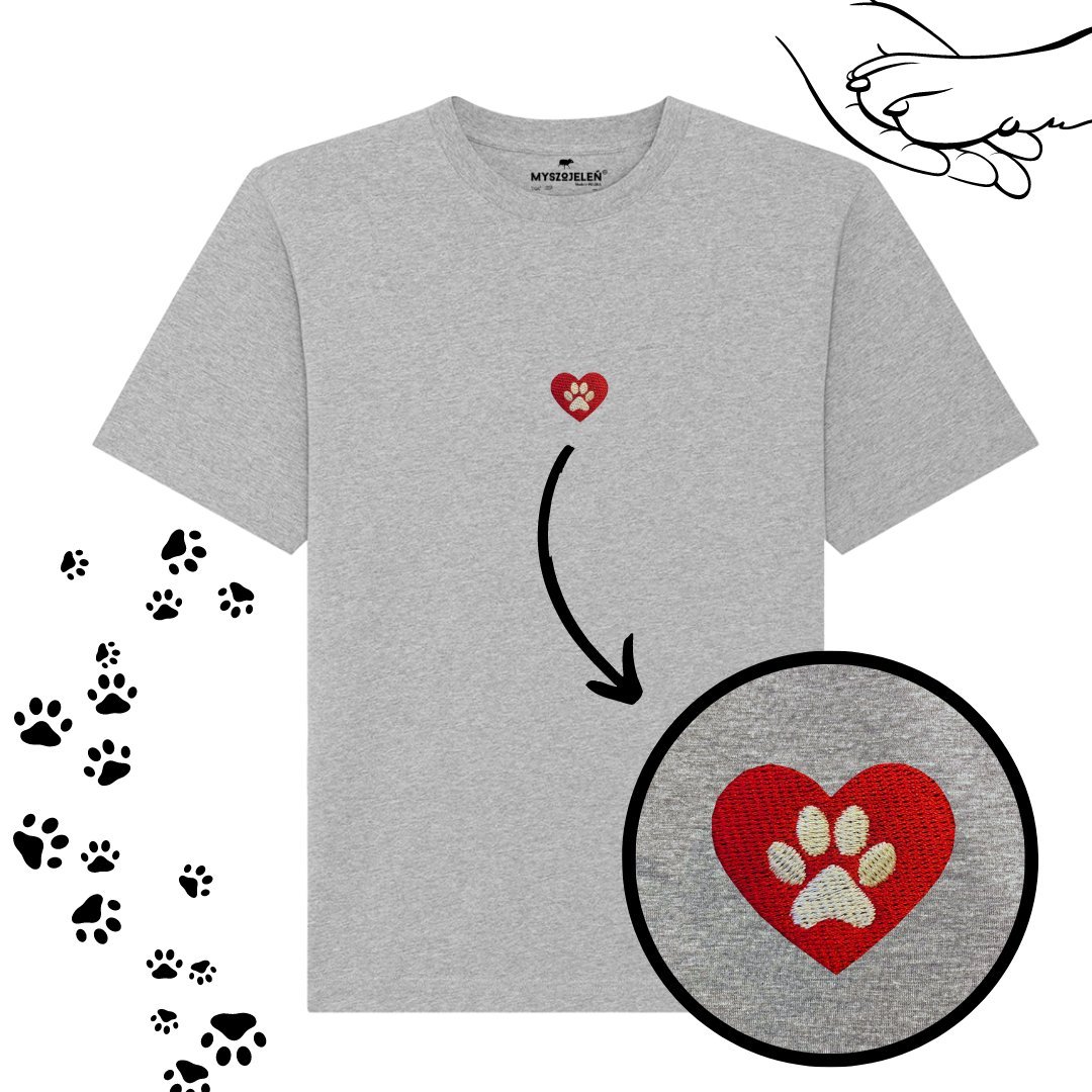 Haftowany T-shirt PSIA ŁAPKA szary M