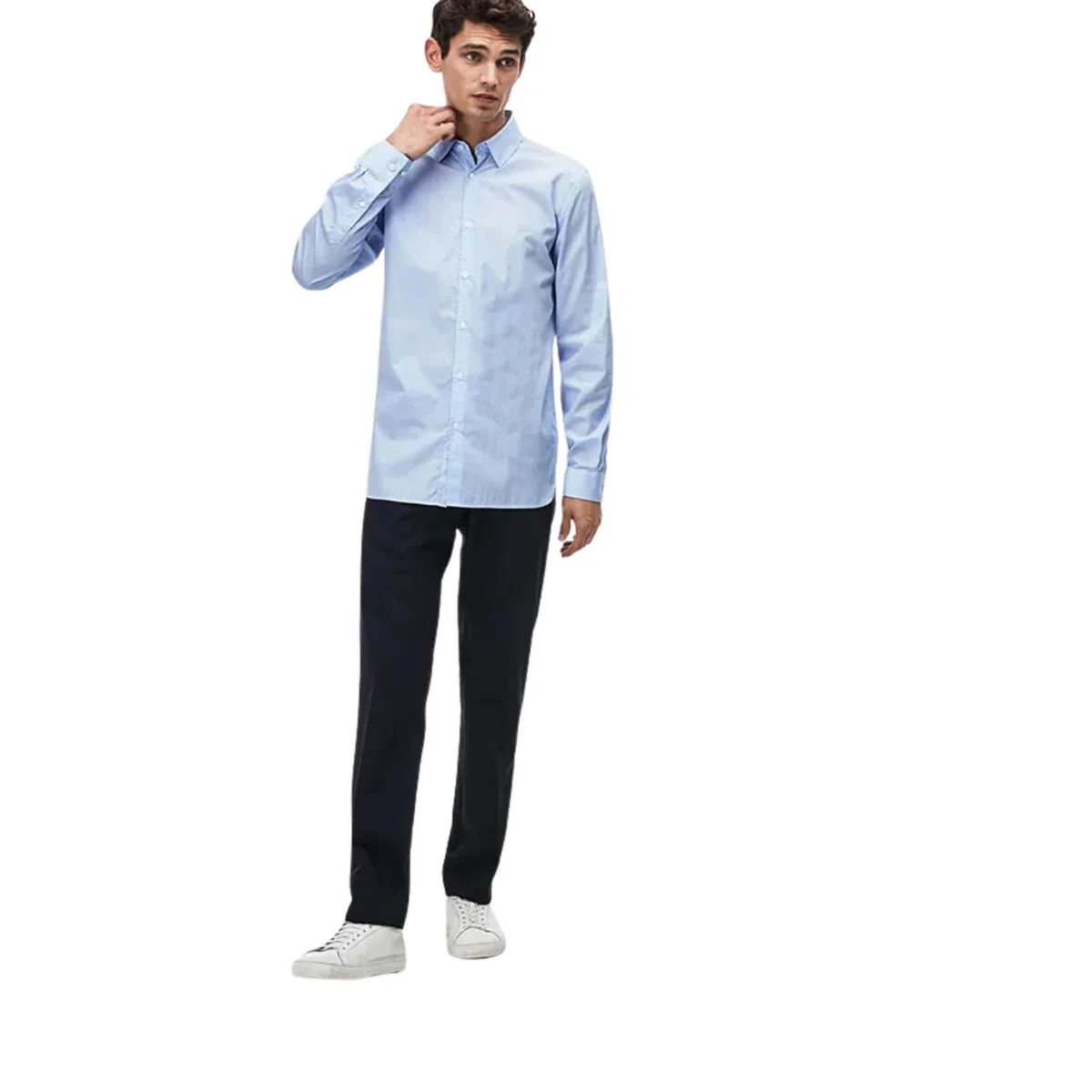 Koszula męska Lacoste Slim Fit Poplin Shirt bawełniana wzorzysta niebieska r. S/M