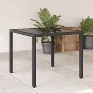 Stoły ogrodowe - vidaXL Stół ogrodowy, szklany blat, czarny, 90x90x75 cm, rattan PE - miniaturka - grafika 1