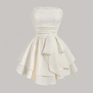 Sukienki - TEMU Jednokolorowa Elegancka Sukienka z Podwójnym Brzegiem w Stylu Bandażowym - miniaturka - grafika 1