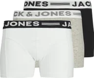 Majtki męskie - Bokserki chłopięce JACK&JONES, 3-pak - SENSE TRUNKS, bawełna stretch, logo w pasie czarny/biały/szary 128 - miniaturka - grafika 1