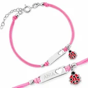 Pamiątka Pierwszej Komunii Świętej - Srebrna bransoletka 925 na sznurku z biedronką z grawerem dla - miniaturka - grafika 1