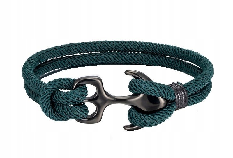 Nowa, męska bransoleta kotwica, podwójny zielony sznur - survivalowy styl