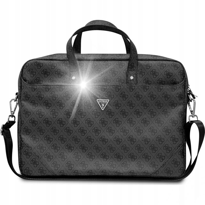 Guess Torba Saffiano Triangle Logo 4G czarny na 16-calowym notebook