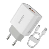 Kable USB - WK Design ładowarka sieciowa Quick Charge 3.0 2,4 A 18 W + kabel USB - Lightning biały (WP-U57 Lightning white) - miniaturka - grafika 1