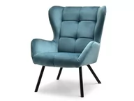 Fotele - Wysoki Fotel Z Welurowej Tkaniny Z Pikowanym Oparciem Noel Ocean - miniaturka - grafika 1